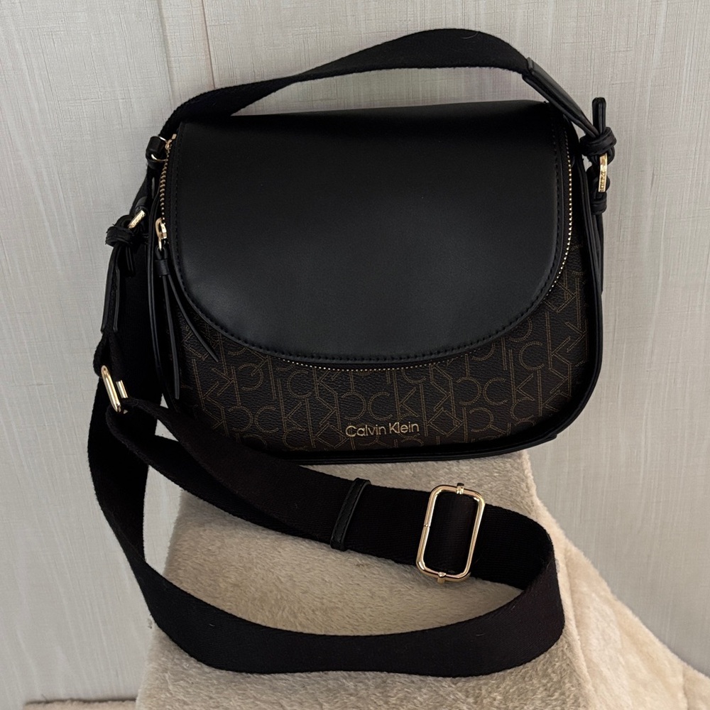 Calvin Klein Black and Brown Crossbody Bag